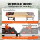 VEVOR Folding Work Table, 2-in-1 as Sawhorse & Workbench, 454 kg Load Capacity, Steel Legs, Portable Foldable Tool Stand with 2 Wood Clamps, 4 Bench Dogs, 3 Tool Boxes, 2 Hooks, Easy Garage Storage