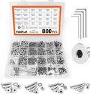 FullFun 880PCS M2 M3 M4 M5 Hex Socket Flat Head Screw Bolts Nuts Assortment Kit, 304 Stainless Steel Metric Screws with 4PCS Allen Wrenches, Allen Socket Hex Drive Machine Screws Set