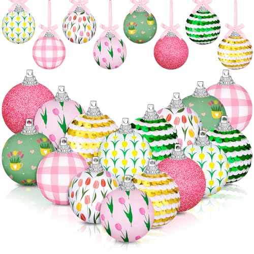 Zeyune 16 Pcs 1.57 Inch Spring Summer Hanging Ornaments Spring Decorations Spring Summer Theme Cute Balls for Holiday Party Favors (Tulip)