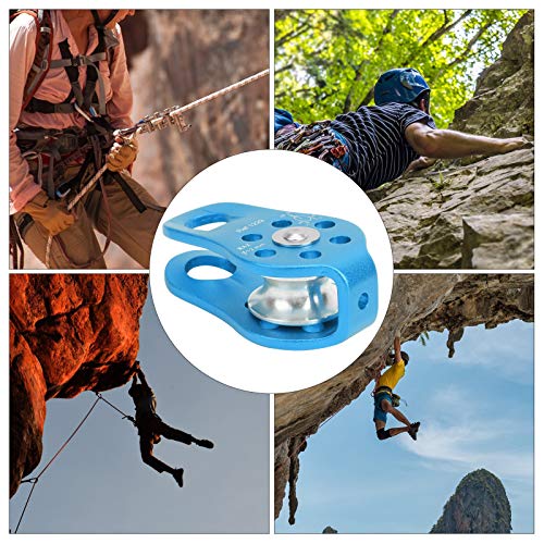 Climbing Pulley, 20KN Aluminum Micro Pulley Fixed Side Pulleys for Aerial Work Outdoor (Blue)