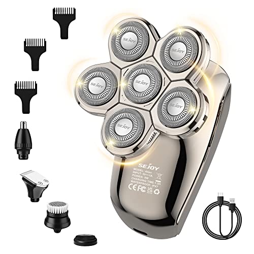 Electric Razor for Bald Men, Bald Head Shavers for Men 5-in-1 Multifunctional 6D Electric Head Shaver Waterproof Recharageable Rotary Shaver Grooming Kit