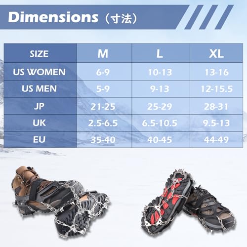 TRIWONDER Ice Cleats Crampons Traction Snow Grips Ice Grippers for Boots Shoes Women Men Kids Steel Spikes for Hiking Fishing Walking Climbing Mountaineering (Black - 24 Spikes, XL)