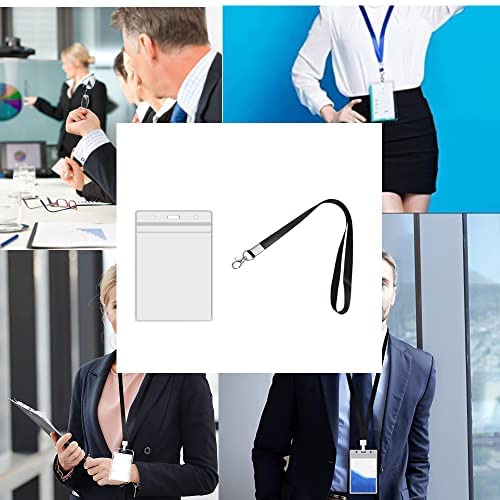 20 Pack Badge Holders with Lanyards,Waterproof Clear Plastic Vertical Name Tags Badge ID Card Holders and 20 Pcs Flat Neck Lanyards for Office ID Name Tags