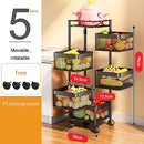 Kitchen Trolley Fruit Vegetable Organiser Holder Rotating Storage Basket Rack with Wheels Metal Rolling Utility Cart (5 Tier)