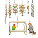 7-Piece Wooden Bird Chewing Toy，Parrot cage Foraging Hanging Toy, Suitable for Cockatiels, Conures, Finches, Parrots, Macaws, Parrots, Lovebirds