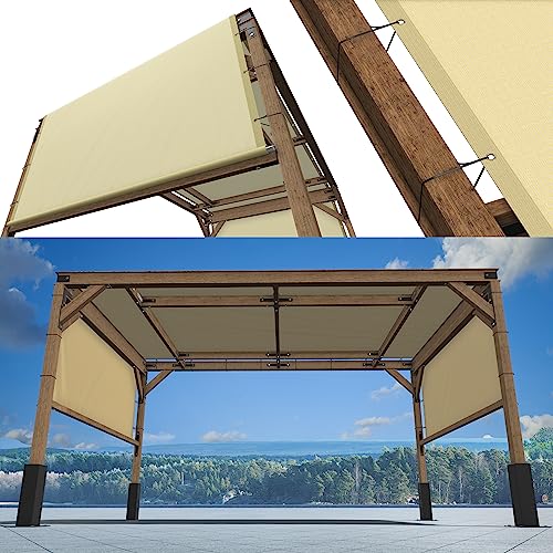 ShadeMart 12' W x 16' L Beige Pergola Shade Cover with Stainless Steel Weighted Rods and Grommets - Outdoor Patio Canopy Replacement - Commercial Grade 220 GSM Cloth (We Make Custom Size)