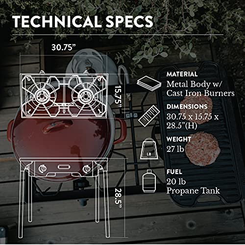Gas One Two Burner Camping Stove Outdoor High Pressure Propane gas stove Adjustable PSI Regulator and 4ft Steel Braided Hose With Removable Legs