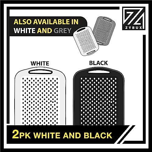 ZYBUX - Set of 2 Anti Slip Food Tray Rectangular Top and Bottom Non Slip Tray Plastic Reusable Trays for Eating Dinner w/High Grip Rubber Surface, Easy Grip Serving Tray with Handles (Black&White)