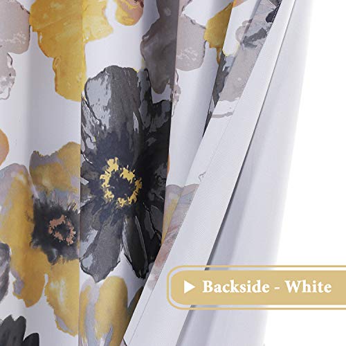 Smarcute Blackout Curtains for Living Room Printed Floral Blackout Curtain Draperies Home Decoration Eyelet Light Blocking Winow Draperies, Yellow & Grey - Sold 1 Pair, Each Piece W132cm x D160cm