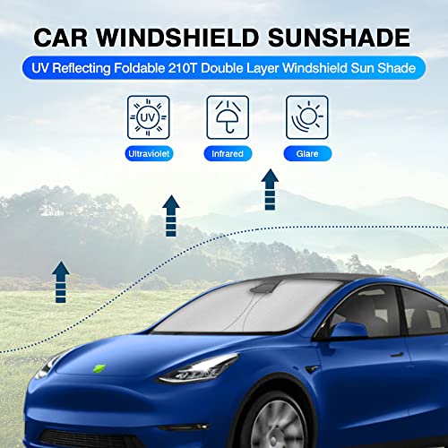 KUST Windshield Sun Shade for Tesla Model Y 2020-2023 Sunshade Window Sun Visor Protector Foldable Blocks UV Rays Keep Your Car Cooler
