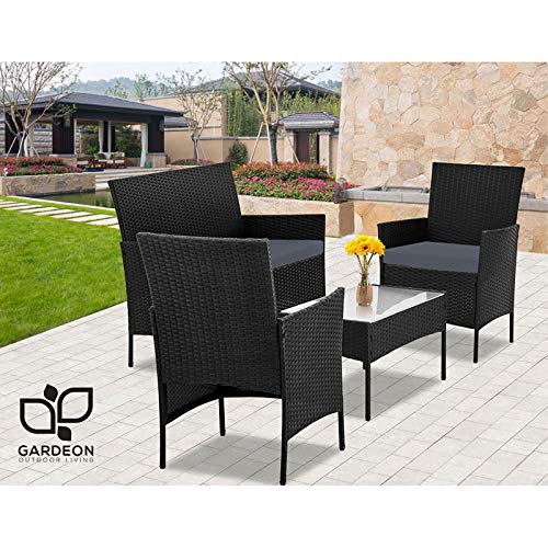 Gardeon 4 Seater Outdoor Sofa Set Wicker Setting Table Chair Furniture Black