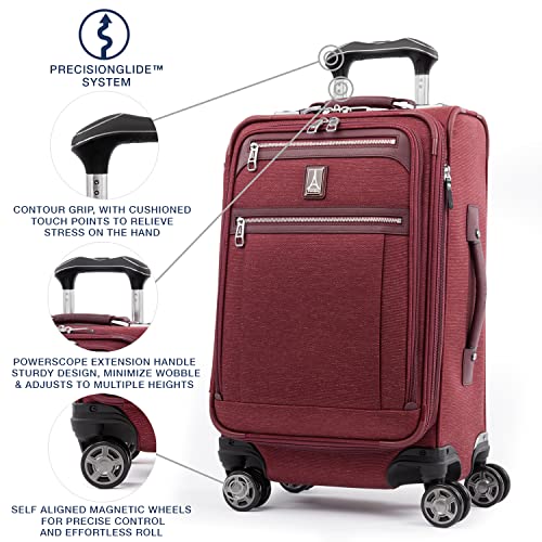 Travelpro Platinum Elite Softside Expandable Luggage, 8 Wheel Spinner Suitcase, USB Port, Fits up to 15" Laptop, Men and Women, Business Plus, Bordeaux Red, Carry-On 21-Inch, Platinum Elite Softside