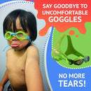 Frogglez Kids Swim Goggles with Pain-Free Strap | Ideal for Ages 3 – 10 in Swimming Lessons | Leakproof, No Hair Pulling, UV Protection | Recommended by Olympic Swimmers (Green Frogz)