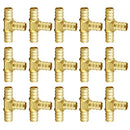 1/2 Inch Tee PEX Brass Crimp Fittings, Stress Corrosion Cracking Resistant Plumbing Fitting, Lead Free Brass Barb Crimp Pipe Hose Fittings（15packs）