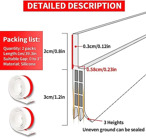 2 Pack Door Draft Stopper Under Door Draft Blocker Insulator Door Sweep Weather Stripping Noise Stopper Strong Adhesive White 94cm Length