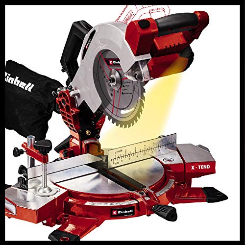 Einhell Power X-Change 18V Mitre Saw - 3000 RPM Circular Saw With Work Table, LED, Dust Collection, 45° Mitre, -47° Bevel - TE-MS 18/210 Li Solo (Battery Not Included)