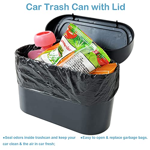 KITBEST Car Trash Can Bin with Lid, 120 pcs Trash Bags and 4 pcs Car Hooks. Mini Car Garbage Can, Small Car Accessories Trash Bin Dustbin Organizer Container for Car Office Home