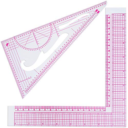 5 Pieces French Curve Metric Ruler Beveled Transparent Ruler Curve Metric Ruler Measure Sewing Tool Set Plastic L-Square Ruler, for Sewing DIY Clothing