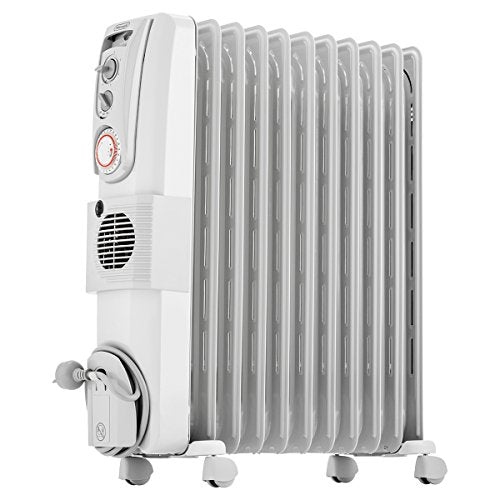 De'Longhi, Portable Oil Column Heater, 2400W with Timer, Addional Fan to Boost Heat, Castors and Cool-Touch Handle, 24 H, DL2401TF, White