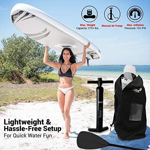 SereneLife Inflatable Stand Up Paddle Board - 10’ Ft. Standup Sup Paddle Board W/ Manual Air Pump, Safety Leash, Paddleboard Repair Kit, Storage / Carry Bag - Sup Paddle Board Inflatable - SLSUPB06