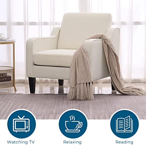 VINGLI Mid Century Modern Fabric Accent Chair,Beige for Living Room Upholstered Armchair with Scooped Arms for Bedroom,Apartment,Studio,Office,Waiting Room,Beige