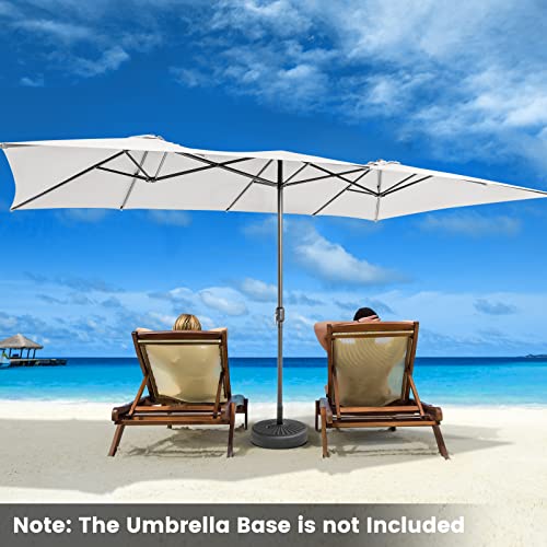 TANGKULA 15 FT Double-Sided Patio Umbrella with Crank Handle, Vented Tops, Large Outdoor Rectangle Market Twin Umbrella with 10-Rib Metal Structure, Table Umbrella for Poolside Deck Lawn Garden (Beige)