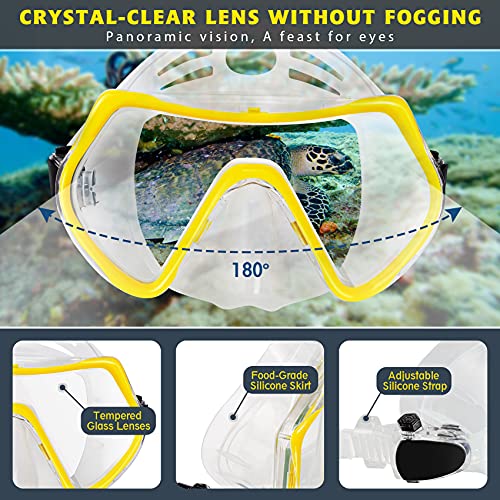 ZEEPORTE Mask Fin Snorkel Set with Adult Snorkeling Gear, Panoramic View Diving Mask, Trek Fin, Dry Top Snorkel +Travel Bags, Snorkel for Lap Swimming