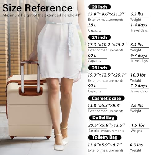 Coolife Luggage Set 3 Piece Suitcase Set Carry On Luggage PC Hardside Luggage TSA Lock Spinner Wheels Telescopic Handle, White, 6 piece set