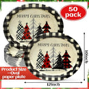 Ziliny 50 Count Christmas Oval Paper Plates Platter 10 x 12 Inch Christmas Disposable Platters Xmas Tree Buffalo Plaid Merry Christmas Plates Dinnerware Serving Tray for Holiday Dinner Party Supplies
