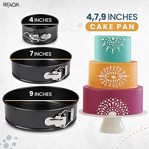 RFAQK Cake tins Baking Set of 3 (4”/7”/9”) Springform Cake Pans Sets -Nonstick Leakproof 3 Tier Cake Pan Bakeware with 50 Pcs Parchment Paper Liners for Small, Medium, Large Cakes with Ebook