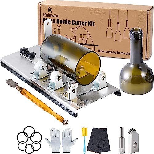 (size1) - Kalawen Glass Bottle Cutter Bottle Cutter for Cutting Wine Beer Whiskey Alcohol Champagne with Glass Cutter Tool Kit Gloves Fixing Rubber Ring