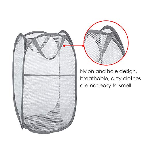 WD&CD 2PCS Laundry Baskets Foldable Pop Up Mesh Washing Basket Laundry Basket Bag Large Storage Basket Bin Laundry Hamper Toy Tidy Storage Organiser Organizer-Gray