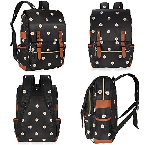 Daisy School Backpack for Girls Women, 15.6 inch Laptop Backpacks Bookbags for College Travel (Black)