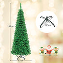 Costway Artificial Pre-lit Christmas Tree, Hinged Fir, Xmas Pencil Tree with Foldable Metal Stand & Superior PVC Leaves, Easy Assembly, Christmas Decoration for Indoor (1.98 M)