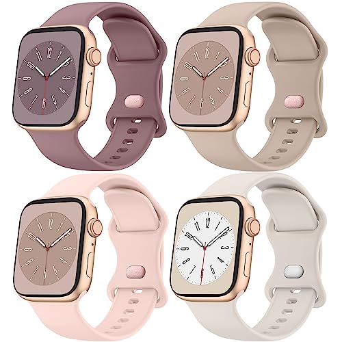 [4 Pack]Silicone Bands for Apple Watch Bands 38mm 40mm 41mm 42mm Women Men, Soft Adjustable Comfortable Replacement Sport Strap Women Men for iWatch Series 10/9/8/7/SE/6/5/4/3/2/1