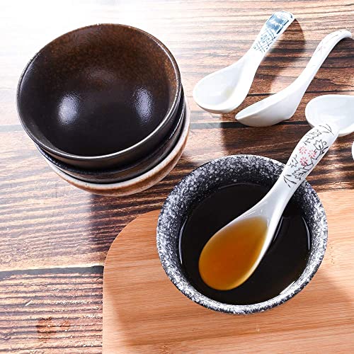 Japanese Style 4.5 Inch Rice Bowls Set of 4, Creative Ceramic Home Rice Salad Bowl Noodle Bowl, Soup Bowl