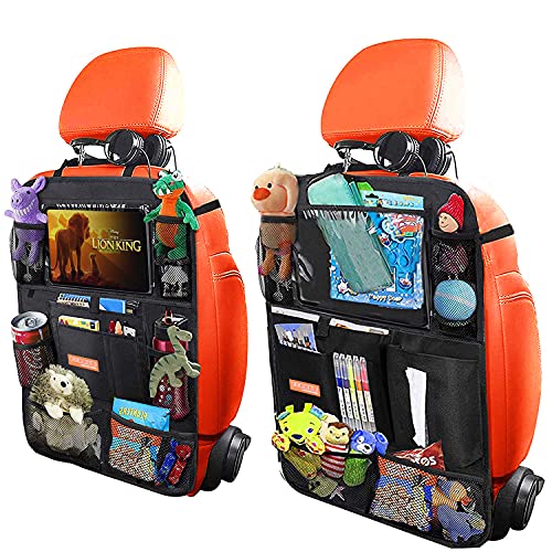 Car Backseat Organizer for Kick Mat, Extended Size and Larger Pockets Car Back Seat Protector with 11.5" Screen Tablet Holder + 19 Storage Pockets for Toy Bottle Tissue Box Travel Accessories (2 Pack)