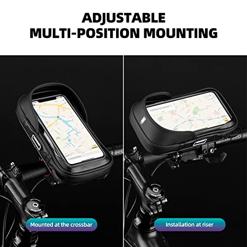 ROCKBROS Bike Phone Mount Bicycle Phone Holder Waterproof and Shockproof Bike Phone Pouch Cell Phone Case Compatible with iPhone 11/12 Pro Max 8 Plus Phones Below 6.8”