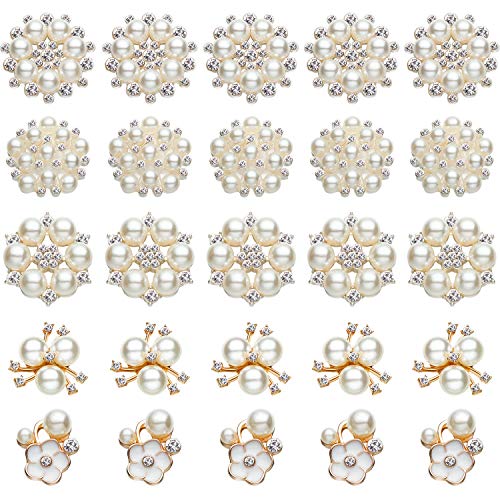 50 Pieces Rhinestone Buttons Embellishments Buttons Flatback Pearl Crystal Rhinestone Flower Button Round Crystal White for Jewelry Making Wedding Party Home Decoration and DIY Craft