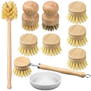 10 Pieces Wooden Kitchen Brush Set Bamboo Dish Brush Set Wooden Dish Washing Brush Wood Bottle Brush with Replacement Heads for Dishes, Wide Mouth Bottles, Cups and Jars