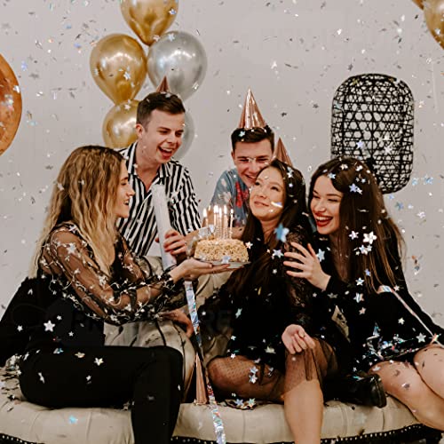 Silver Confetti Poppers 4 Pack | Confetti Cannon Party Poppers Confetti Shooter for Events Birthday Celebration | Bulk Streamer Blaster Cannon Star Launcher | Large Prank Package Gun Tube Stick
