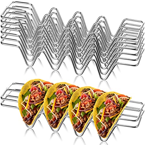 8 Pcs Taco Holders Stainless Steel Taco Shell Holder Taco Stand Taco Tray Taco Rack, Each Hold 4 or 3 Tacos, for Bar Kitchen Baking, Dishwasher and Grill Safe Oven Safe