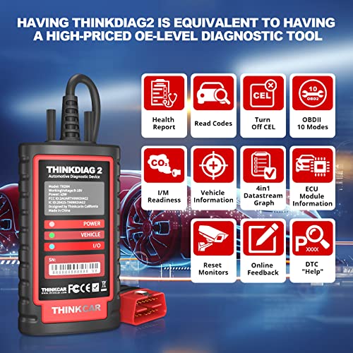 thinkcar OBD2 Diagnostic Device, ThinkDiag 2 Bluetooth OBD2 Diagnostic Scanner for All Vehicles with 15 Reset Functions for All System Diagnostics, Car Diagnostic Support OBDII/EOBD/CAN-FD Protocol