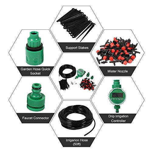 Micro Drip Irrigation System with Hose Timer Dripper Sprinkler Plant Watering Irrigation Pipe Irrigation Spray for Flower Lawn Patio Garden Greenhouse Plants