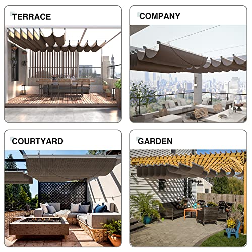 ECOOPTS 3'x16' Retractable Wave Sun Shade Canopy Pergola Cover Shade Sail Awning for Patio Porch Garden Yard Deck Outdoor (Brown)