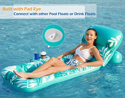 Jasonwell Inflatable Pool Float Adult - Pool Floaties Lounger Floats Rafts Floating Chair w Adjustable Backrest Cup Holders Water Floaty Pool Lake Lounge Tanning Float Beach Party Toys Adults Kids