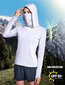 TSLA Women's UPF 50+ Sun Protection Hoodie Shirts with Face Mask, Lightweight Dry Fit Long Sleeve Outdoor Sun Shirt FTH02-WHT Small