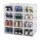 12PCS Shoe Storage Box Sneaker Display Case Plastic Clear Stackable Shoe Organizer Transparent Container Extra Large 35x25x19cm