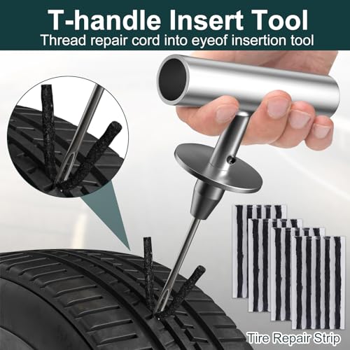 Universal Tire Repair Kit, 37PCS Tire Repair Tools, Heavy Duty Car Emergency Tool Kit for Flat Tire Puncture Repair, Tire Plug Kit Fit for Car, Motorcycle, Jeep, RV, ATV, SUV, Truck, Lawn Mower, etc.