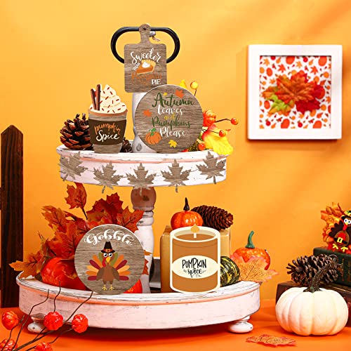 10 Pieces Fall Tiered Tray Decor Rustic Farmhouse Tray Decor Pumpkin Wooden Signs Turkey Table Centerpieces Fall Wood Bead Garland Fall Harvest Wood Blocks for Thanksgiving Home Wall Door (Turkey)